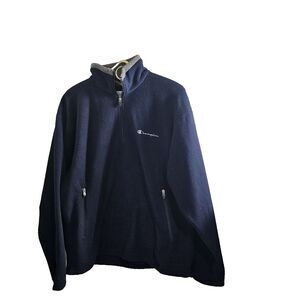 Vintage Champion Mens 1/4 zip navy with embroidery size med very thick and warm